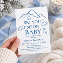 Minimalist Ski You Soon Blue Boy Baby Shower