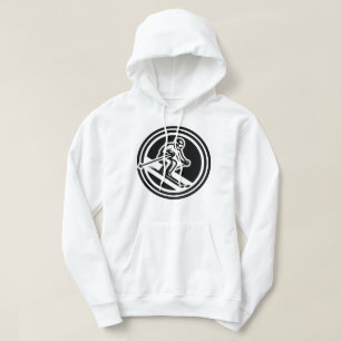 Minimalist Skier Racing Downhill Black and White Hoodie