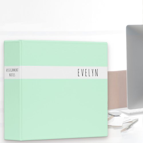 Minimalist Skinny Font Name Pretty Mint Green 3 Ring Binder