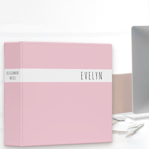 Minimalist Skinny Font Name Pretty Pink 3 Ring Binder