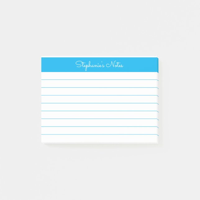 Minimalist Sky Blue Lined Personalized Post-it Notes (Front)