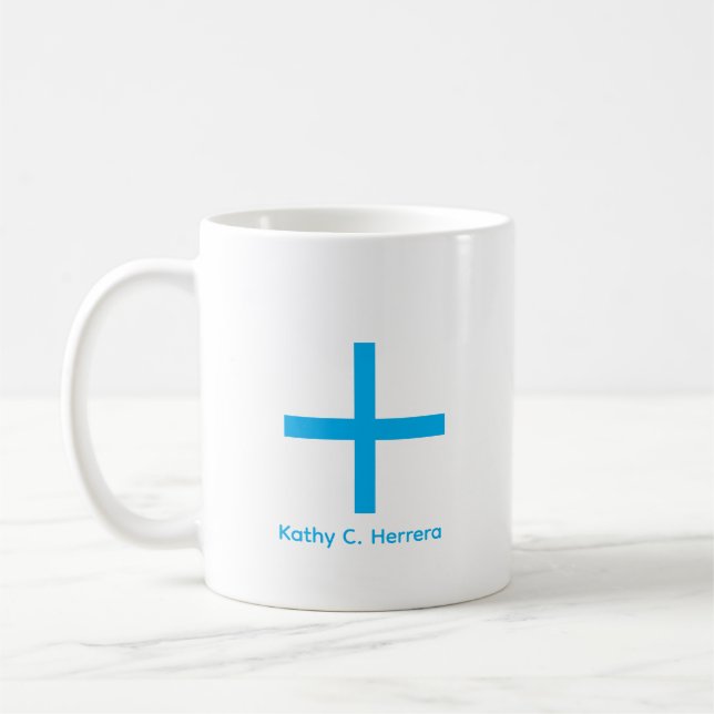 Minimalist Sky Blue Plus Sign Custom Name Coffee M Mug (Left)