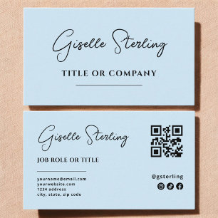 Minimalist Sky Blue Professional Company QR Code Business Card