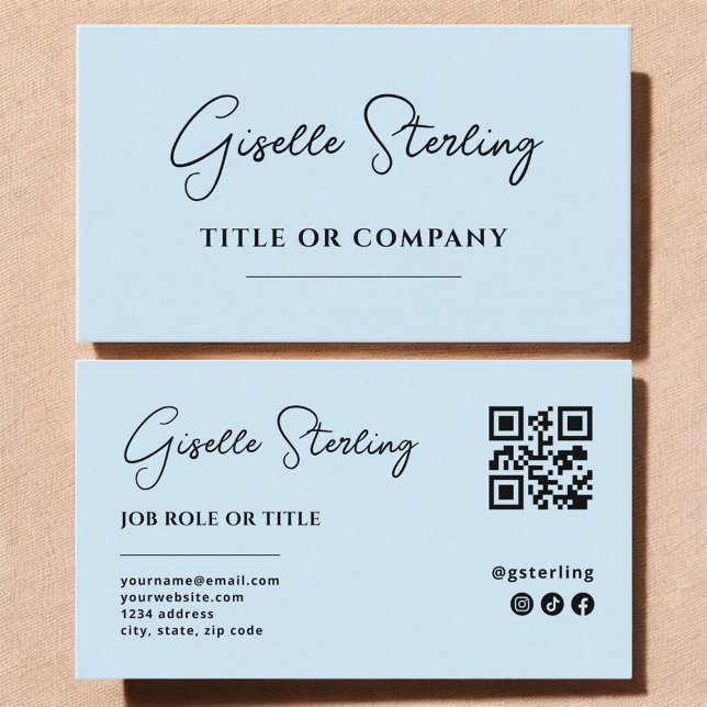 Minimalist Sky Blue Professional Company QR Code Business Card (Creator Uploaded)