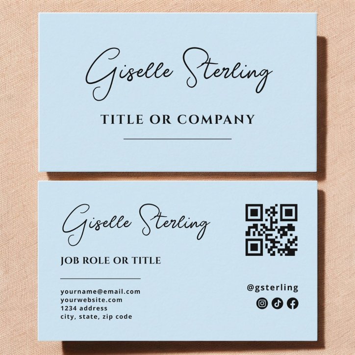 Minimalist Sky Blue Professional Company QR Code Business Card