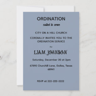 Minimalist Slate Blue Ordination Invitation