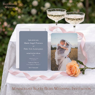Minimalist Slate Blue Photo Wedding  Invitation