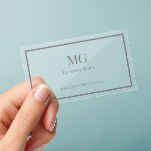 Minimalist Sleak Monogram Transparent Clear Business Cards