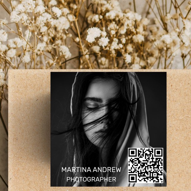 Minimalist Sleek Social Media QR Code Custom Square Business Card (Creator Uploaded)