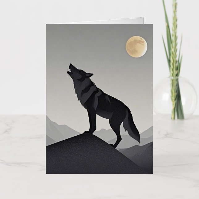 Minimalist Sleek wolf silhouette howling  Foil Greeting Card (Front)