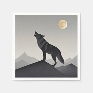 Minimalist Sleek wolf silhouette howling  Napkins