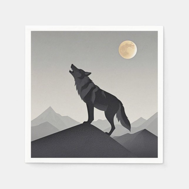 Minimalist Sleek wolf silhouette howling  Napkins (Front)