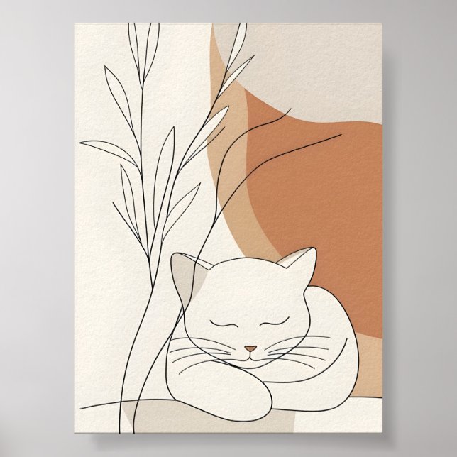 Minimalist Sleeping Cat & Boho Botanical Poster (Front)