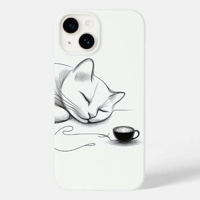 Minimalist Sleeping Cat Line Art & Heart Latte - C Case-Mate iPhone Case (Back)