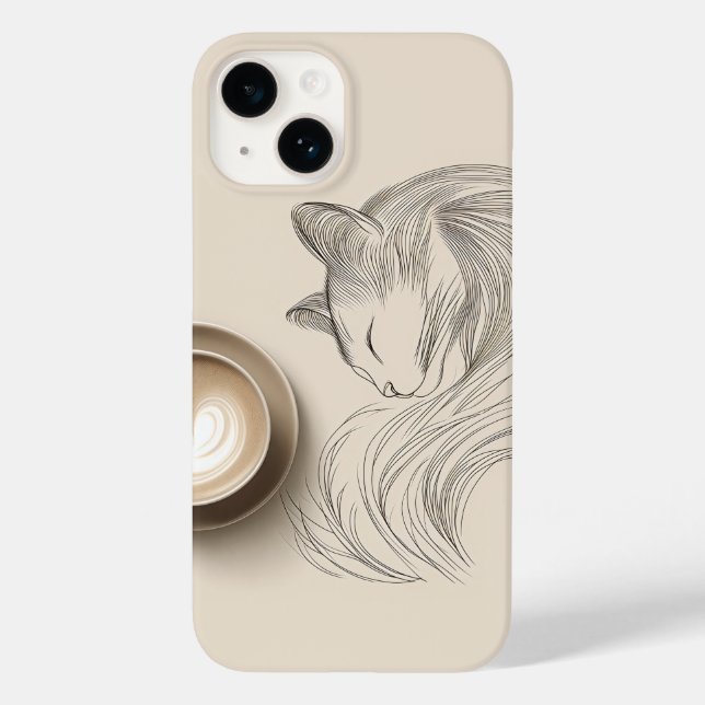 Minimalist Sleeping Cat Line Art & Heart Latte - C Case-Mate iPhone Case (Back)