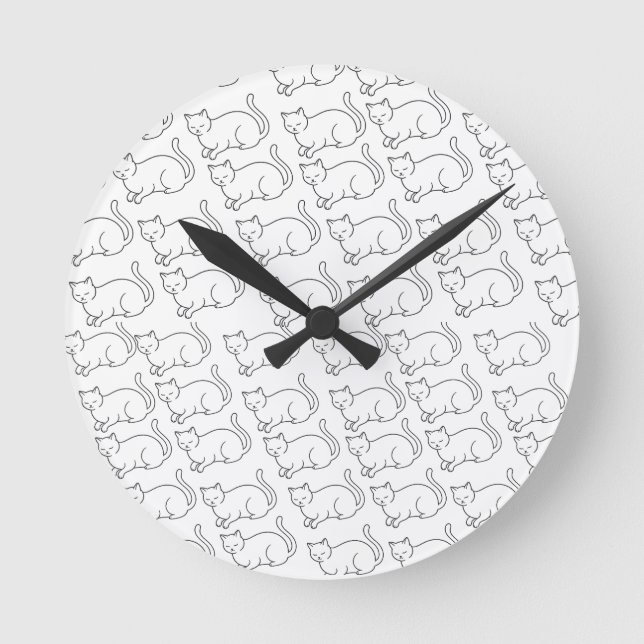 Minimalist Sleepy Cat Pattern Round Wall Clock  (Front)