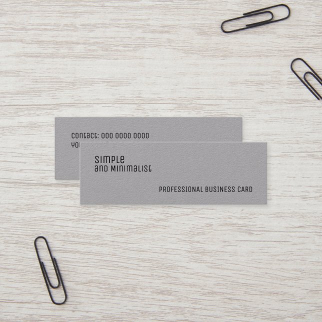 Minimalist Slim Simple Gray Paper Mini Business Card (Front/Back In Situ)