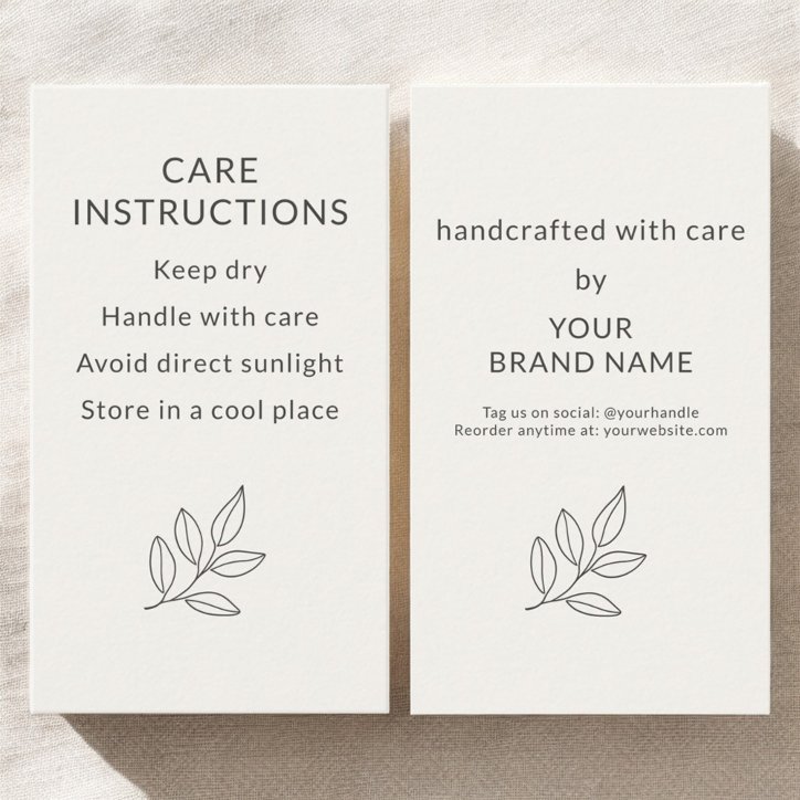 Minimalist Small Business Care Instructions Business Card