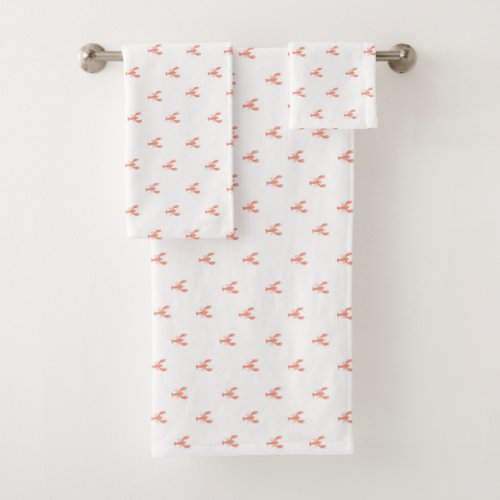 Minimalist Small Red Lobster Pattern Bath Towel Set