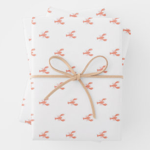 Minimalist Small Red Lobster Pattern Wrapping Paper Sheets
