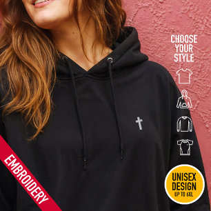 Minimalist Small Tiny Cross Embroidery Pocket Embroidered Hoodie