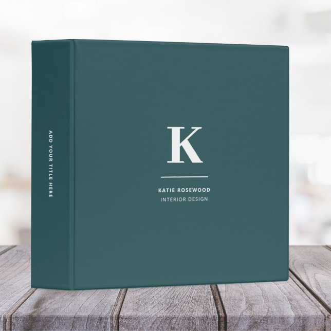 Minimalist Smoke Green Modern Large Initial 3 Ring Binder (Creator Uploaded)