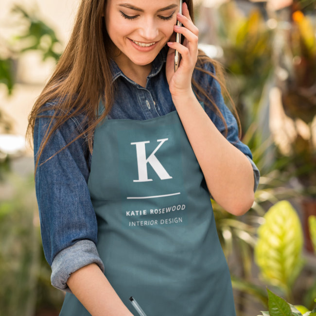 Minimalist Smoke Green Modern Large Initial Apron