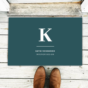 Minimalist Smoke Green Modern Large Initial Doormat