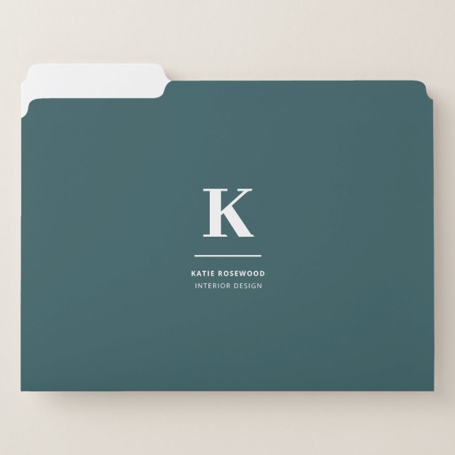 Minimalist Smoke Green Modern Large Initial File Folder (Front Left)