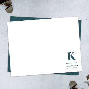 Minimalist Smoke Green Modern Large Initial Note Card