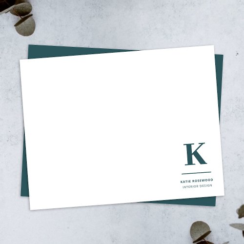 Minimalist Smoke Green Modern Large Initial Note Card