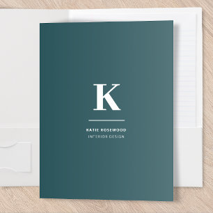 Minimalist Smoke Green Modern Large Initial Pocket Folder