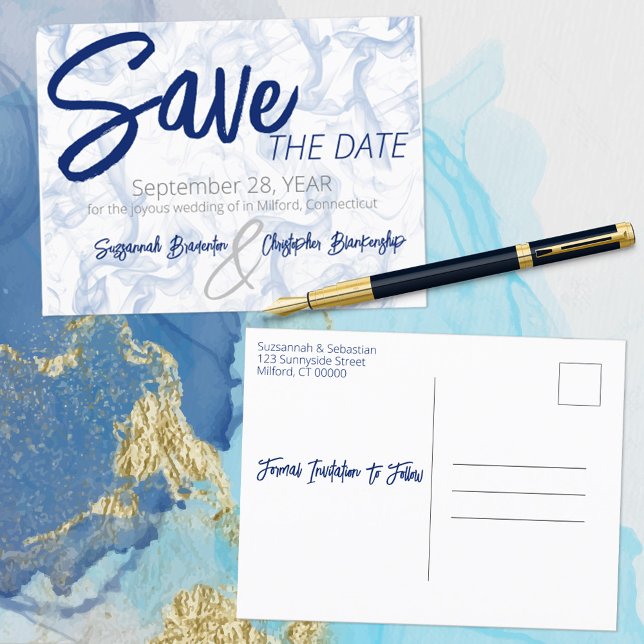 Minimalist Smokey Blue and White Announcement Post Postcard (Creator Uploaded)