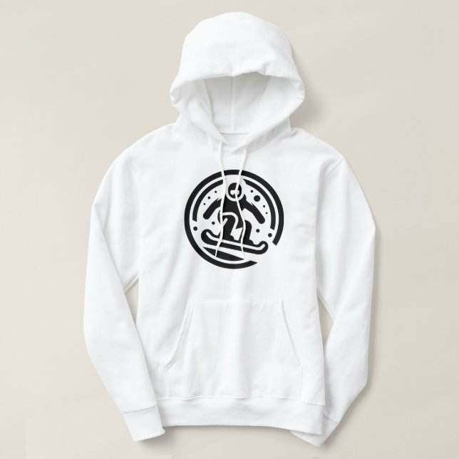 Minimalist Snowboarder Freestyle Jump Black-White Hoodie (Design Front)