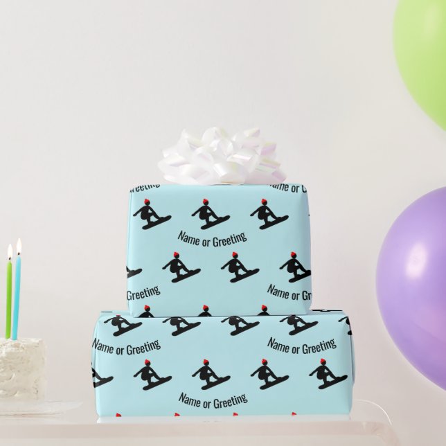 Minimalist Snowboarder pattern on ice blue for men Wrapping Paper (Party Gifts)