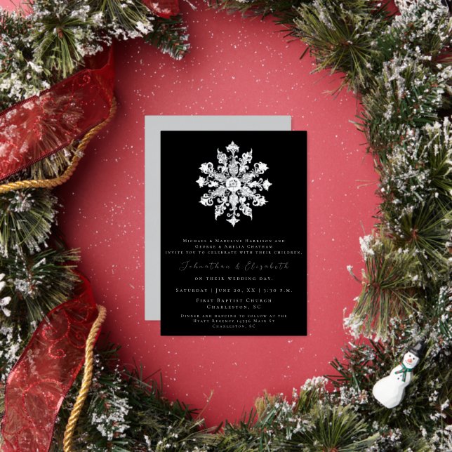 Minimalist Snowflake | Black Wedding Foil Invitation (Insitu)