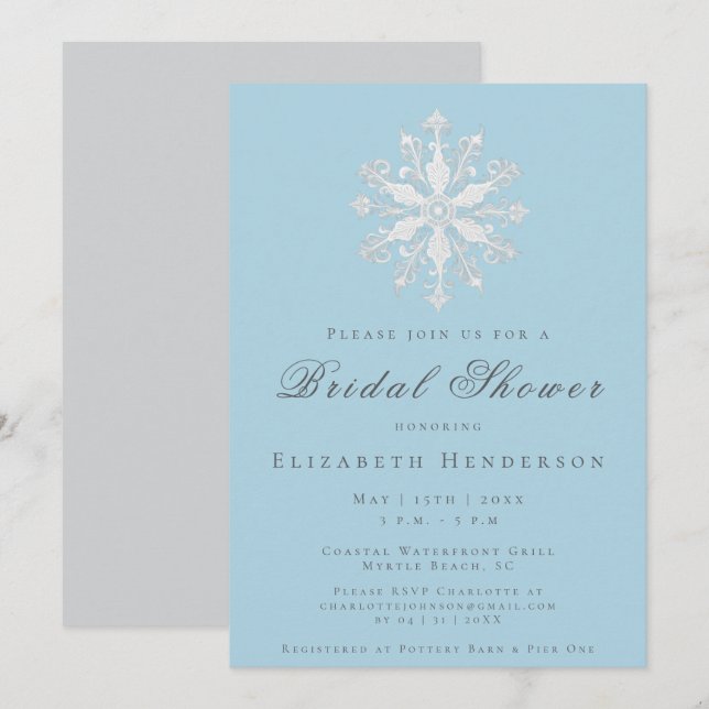 Minimalist Snowflake Bridal Shower | Ice Blue Invitation (Front/Back)
