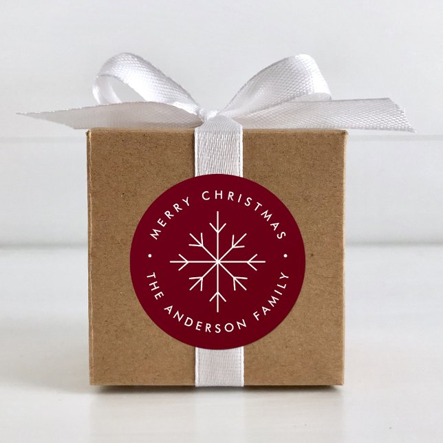 Minimalist Snowflake Burgundy Holiday Classic Round Sticker (Creator Uploaded)