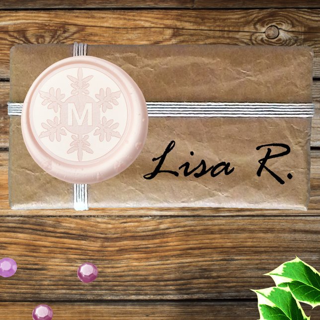 Minimalist Snowflake Christmas Family Monogram Wax Seal Sticker (Wax seal stickers on tiny gift wrapped boxes make festive place cards for your holiday parties)