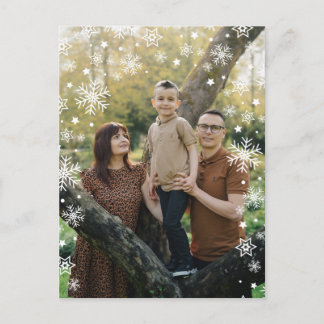 Minimalist Snowflake Frame Photo Overlay Holiday Postcard