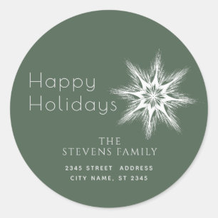 Minimalist snowflake Happy Holidays Christmas Classic Round Sticker