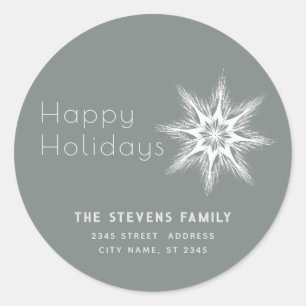 Minimalist snowflake Happy Holidays Christmas Classic Round Sticker