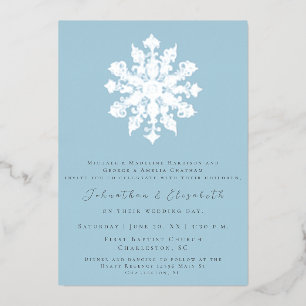 Minimalist Snowflake   Ice Blue Wedding Foil Invitation