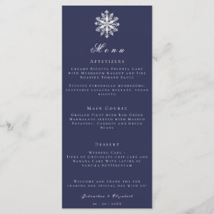 Minimalist Snowflake Navy Blue Wedding Menu
