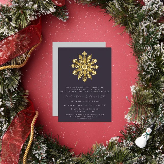 Minimalist Snowflake | Plum Purple Wedding Foil Invitation (Insitu)