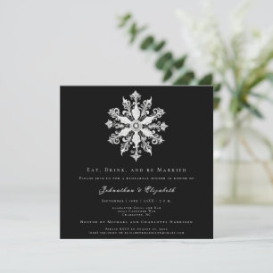 Minimalist Snowflake Rehearsal Dinner   Black Invitation