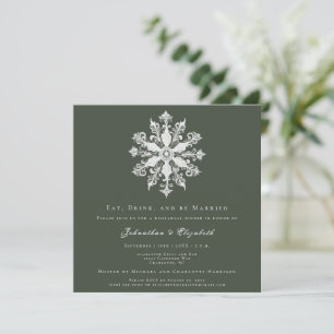 Minimalist Snowflake Rehearsal Dinner   Green Invitation