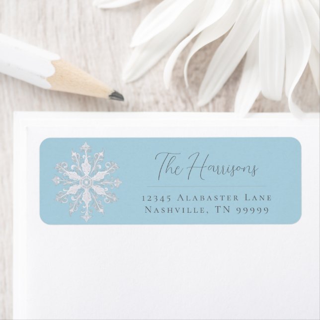 Minimalist Snowflake Wedding Address | Ice Blue Label (Insitu)