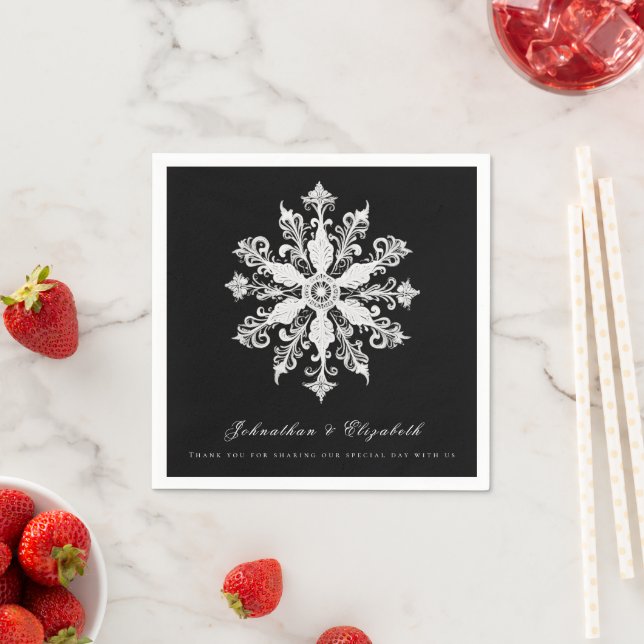 Minimalist Snowflake Wedding | Black Napkins (Insitu)