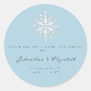 Minimalist Snowflake Wedding Ice Blue Favor Classic Round Sticker